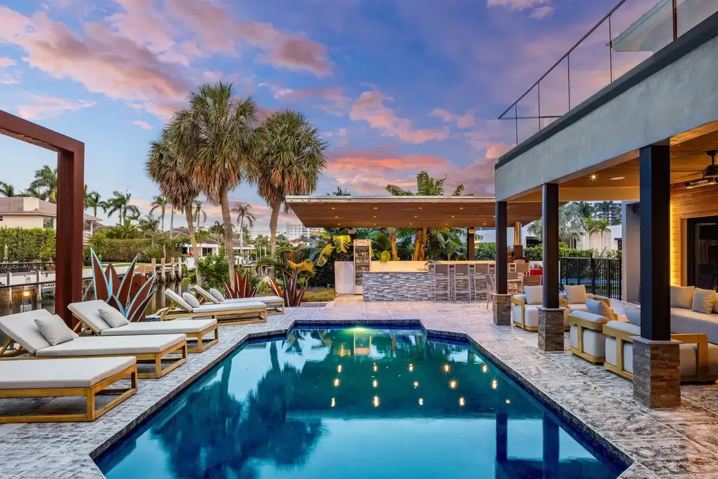 839 NE Bay Isle Drive luxury waterfront home in Boca Raton featuring modern architecture, saltwater pool, and direct ocean access