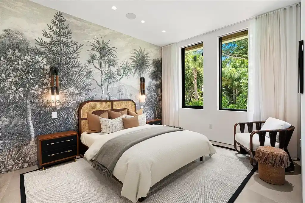 Aerial view of the $31.5M ultra-luxury waterfront mansion at 9440 Old Cutler Lane in Coral Gables, showcasing private dock and lush landscaping
