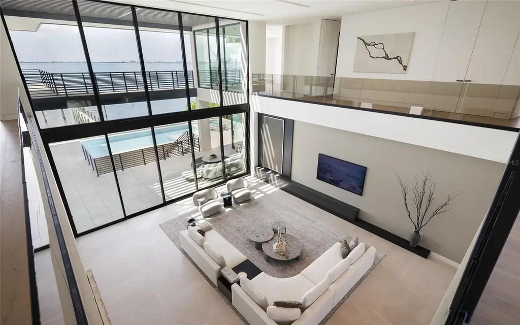 Exterior view of 388 S Shore Dr Sarasota FL waterfront estate with bay views