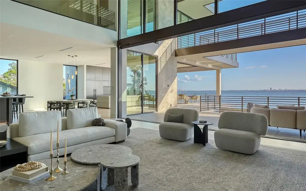 Exterior view of 388 S Shore Dr Sarasota FL waterfront estate with bay views